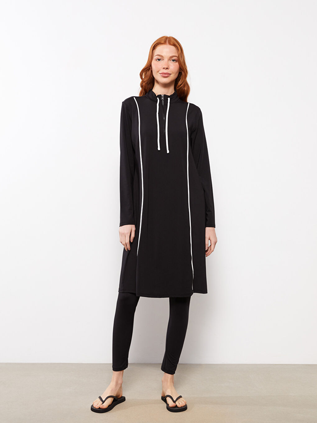 Siyah Kadın Beli Lastikli Düz Tesettür Mayo Alt