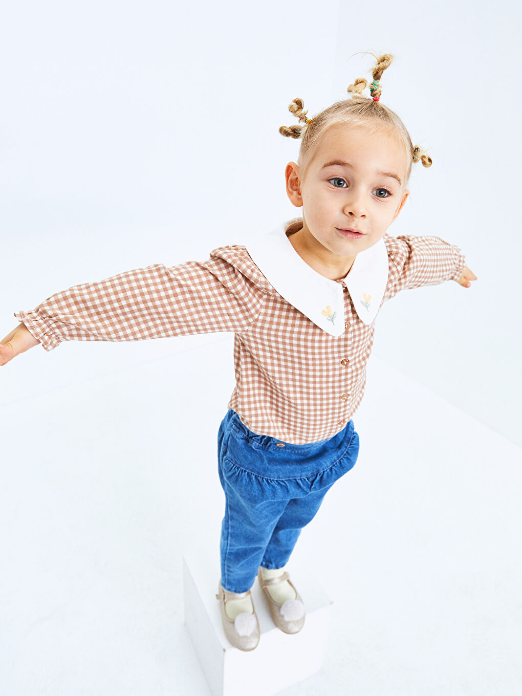 LCW baby Bebe Collar Long Sleeve Plaid Patterned Baby Girl Shirt -S2CB37Z1-LLK