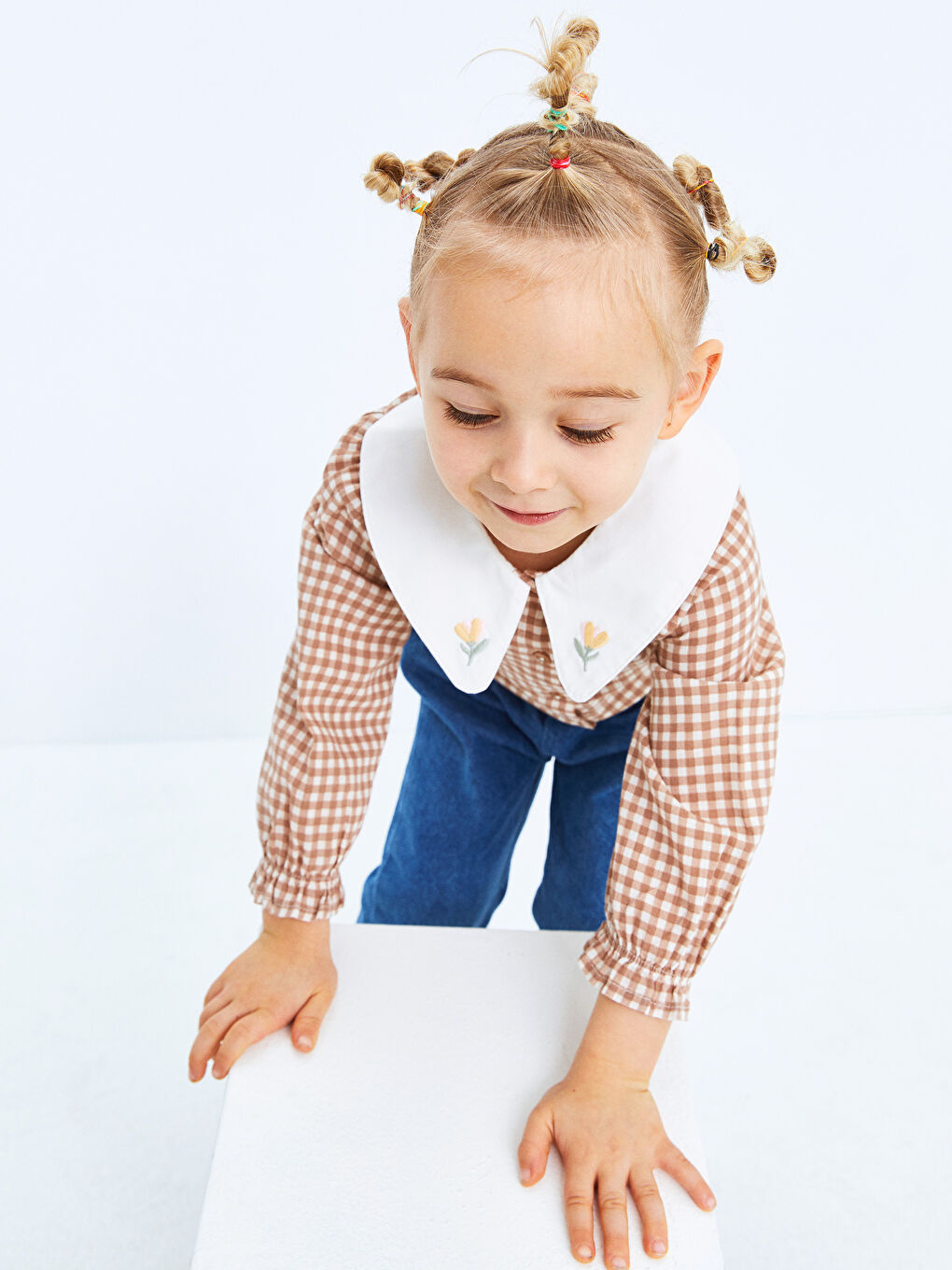 LCW baby Bebe Collar Long Sleeve Plaid Patterned Baby Girl Shirt -S2CB37Z1-LLK