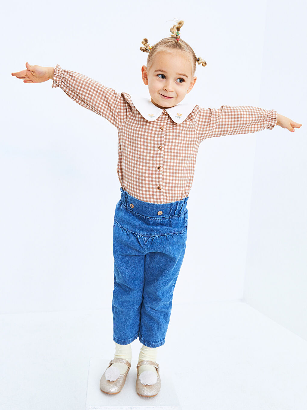 LCW baby Bebe Collar Long Sleeve Plaid Patterned Baby Girl Shirt -S2CB37Z1-LLK