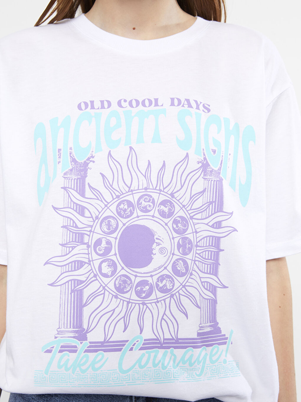 Crew Neck Printed Short Sleeve Cotton Women's T-shirt-3