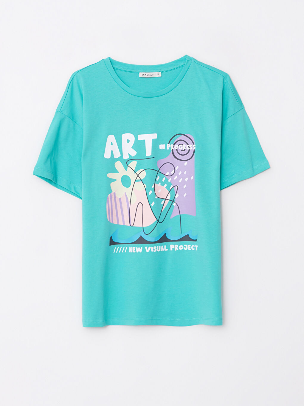 تيشيرت قطن كم قصير مطبوع بياقة دائرية للسيدات-5