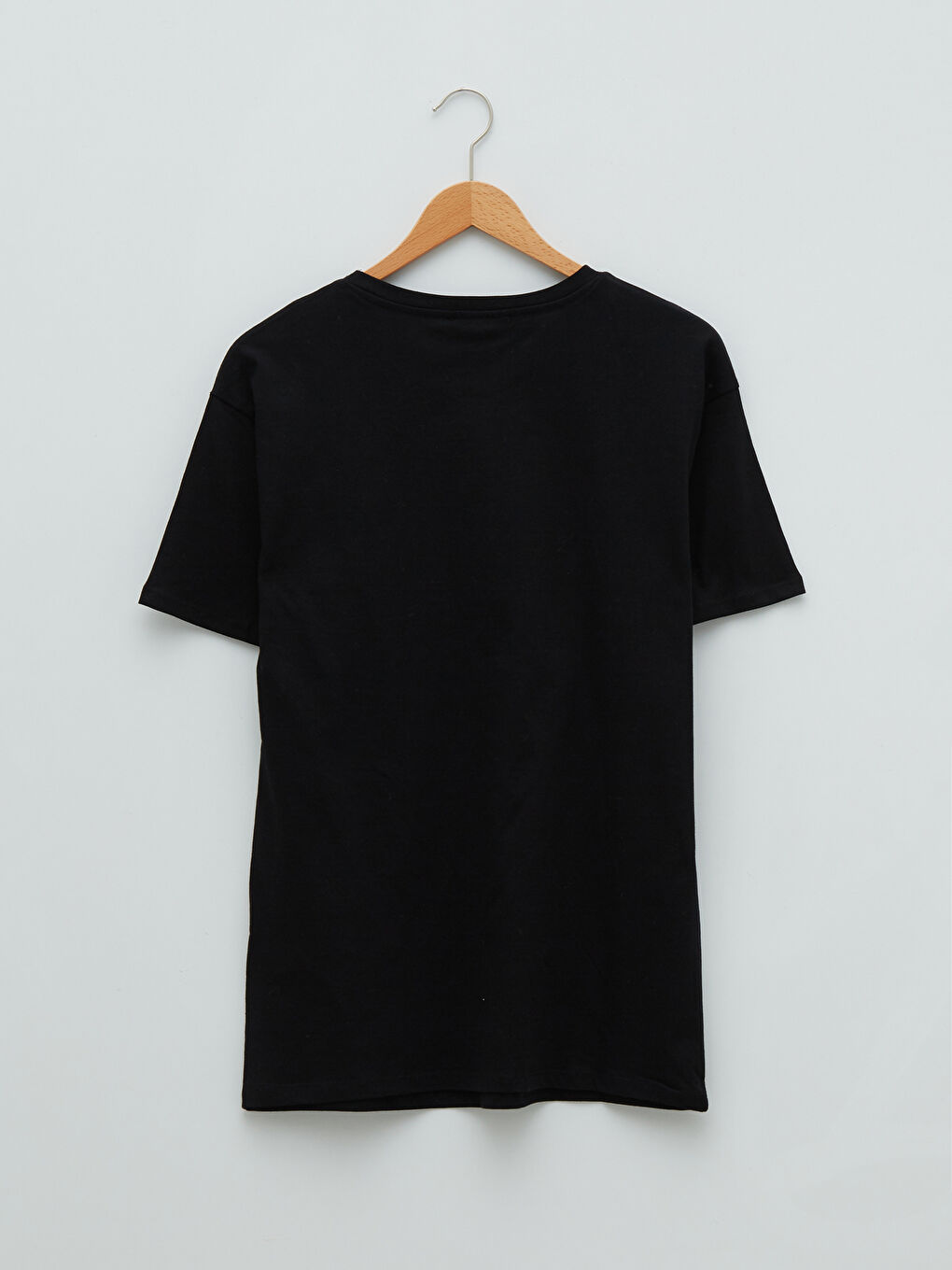 Siyah Bisiklet Yaka Baskılı Kısa Kollu Pamuklu Kadın Tişört-5