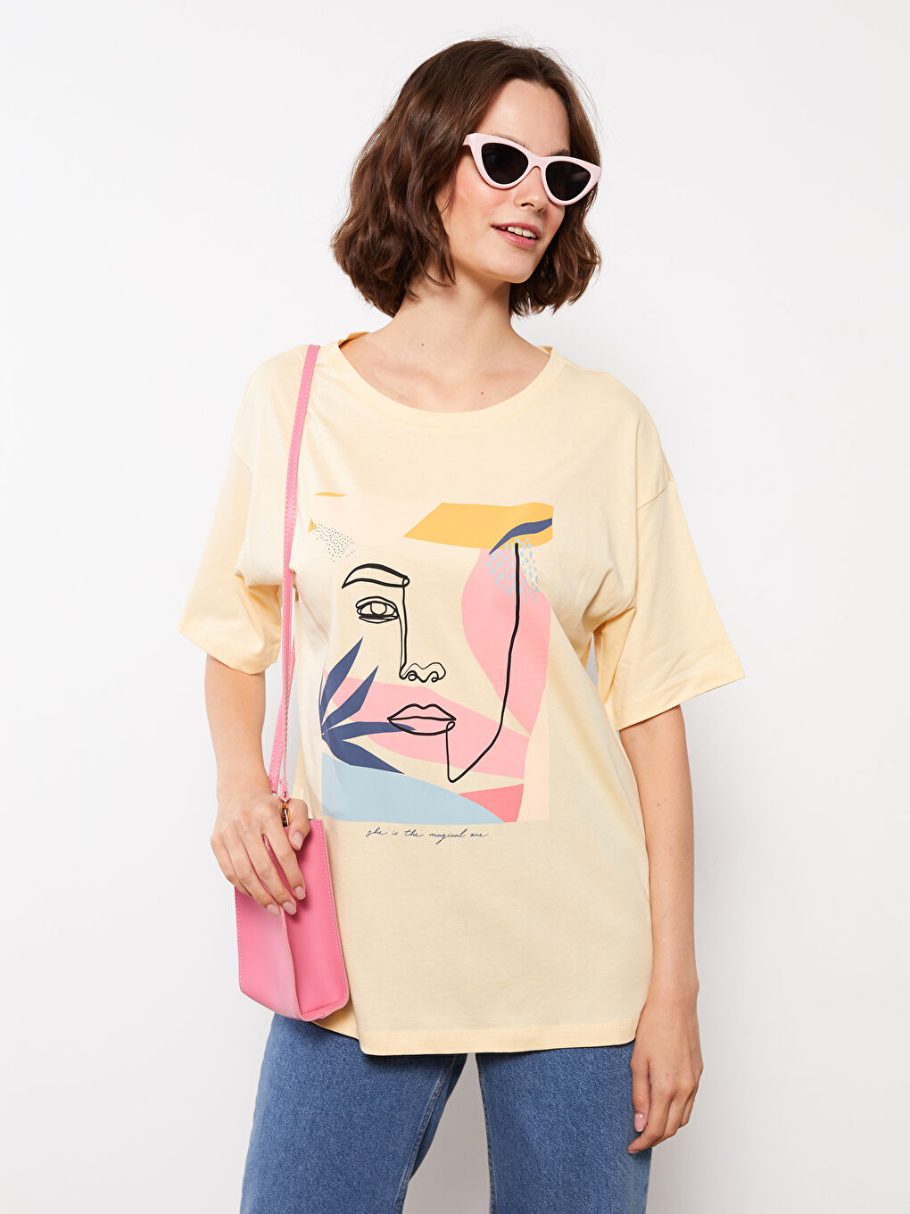 Crew Neck Printed Short Sleeve Cotton Women's T-shirt-1
