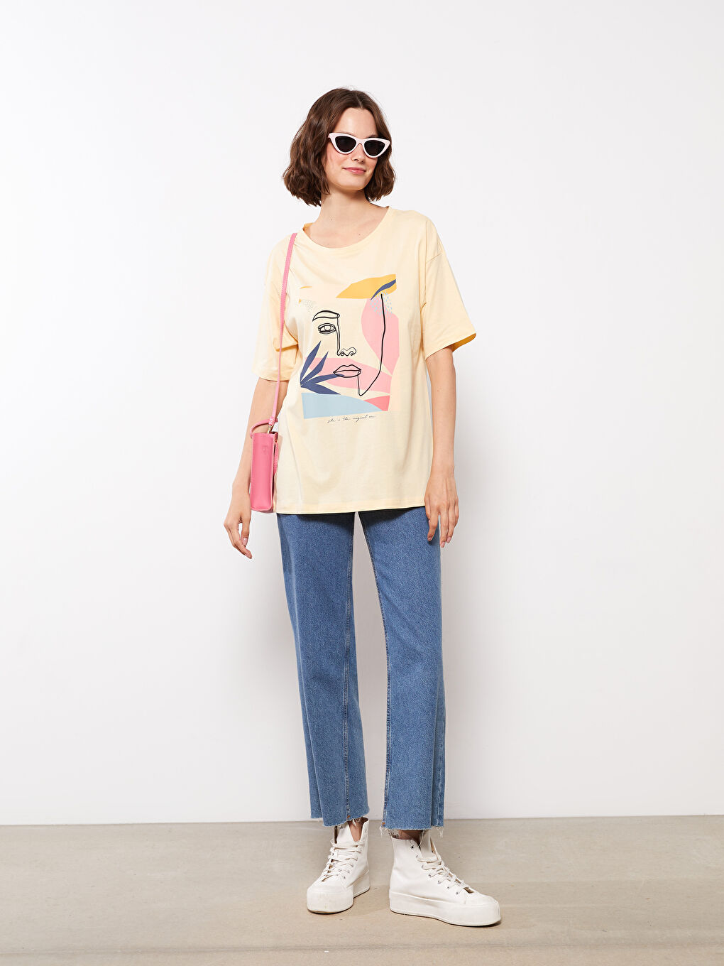 Crew Neck Printed Short Sleeve Cotton Women's T-shirt-2