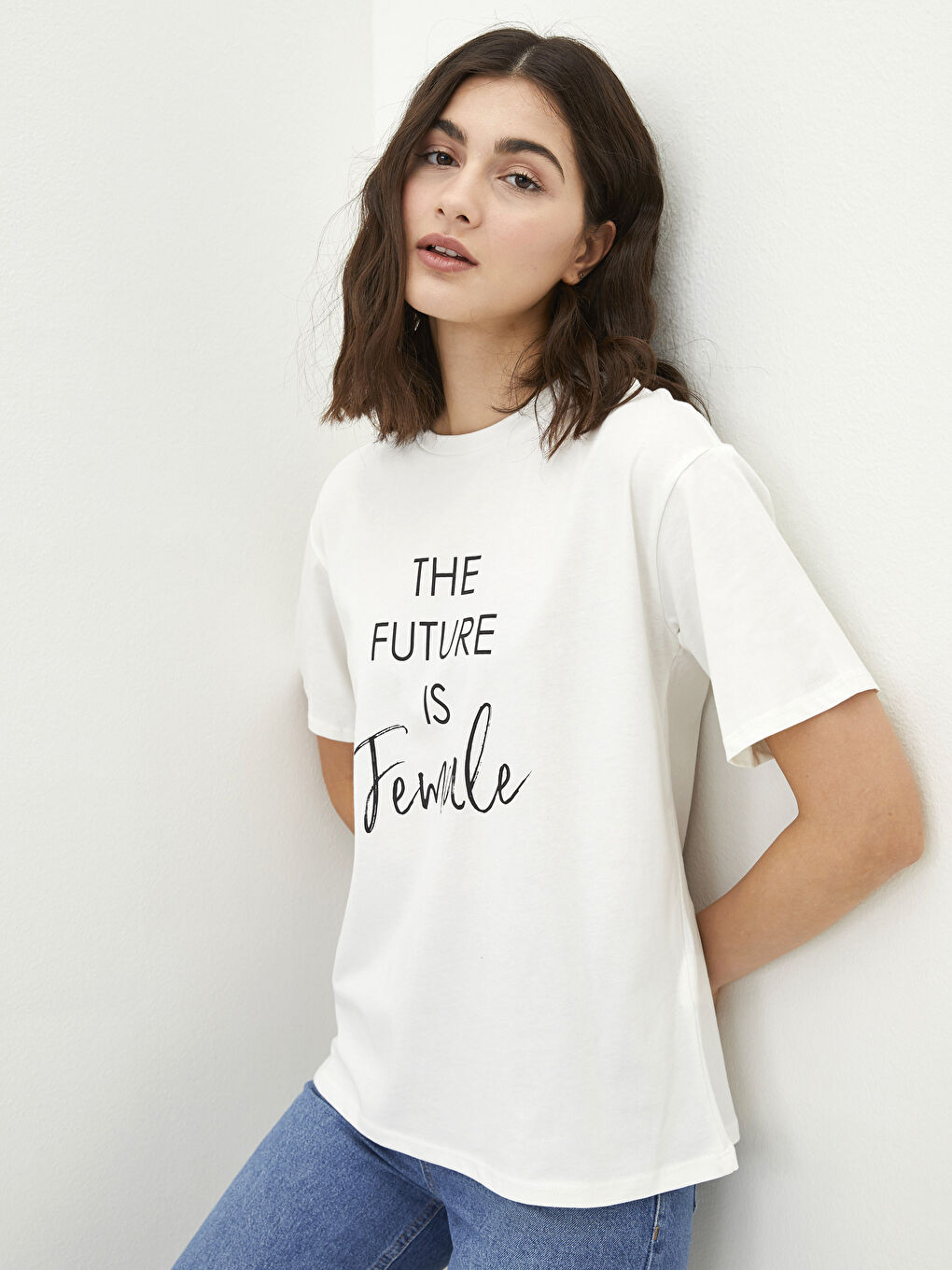 Crew Neck Slogan Printed Short Sleeve Cotton Women's T-Shirt-1