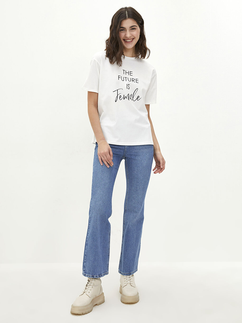 Crew Neck Slogan Printed Short Sleeve Cotton Women's T-Shirt-2