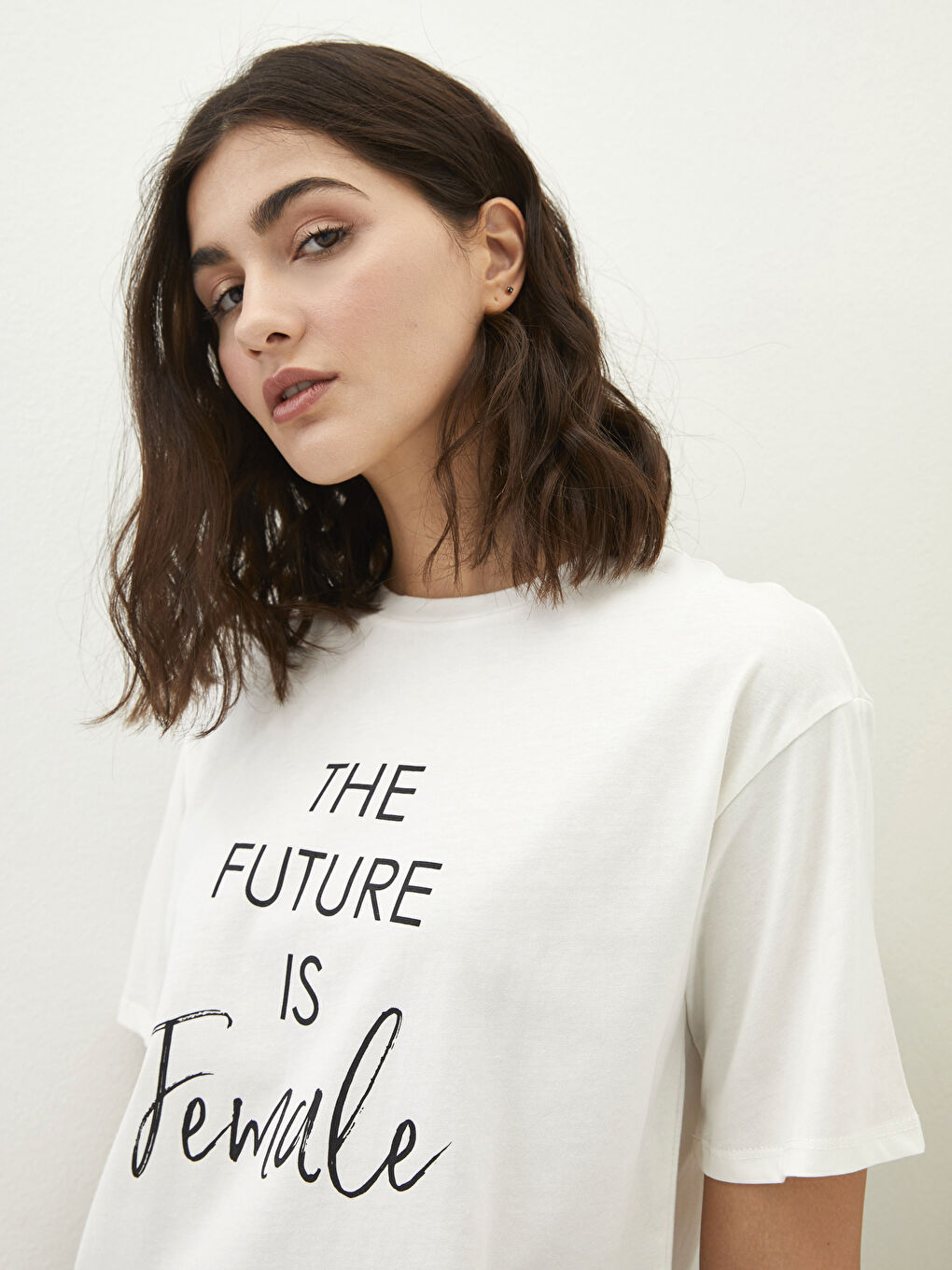 Crew Neck Slogan Printed Short Sleeve Cotton Women's T-Shirt-3
