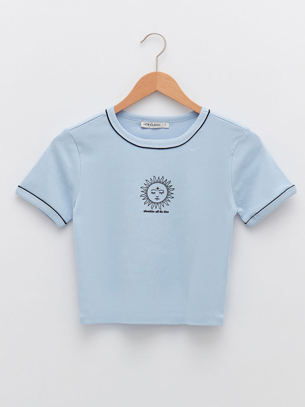 Tricou din Bumbac cu Mânecă Scurtă Imprimat și Guler Rotund pentru Femei-5