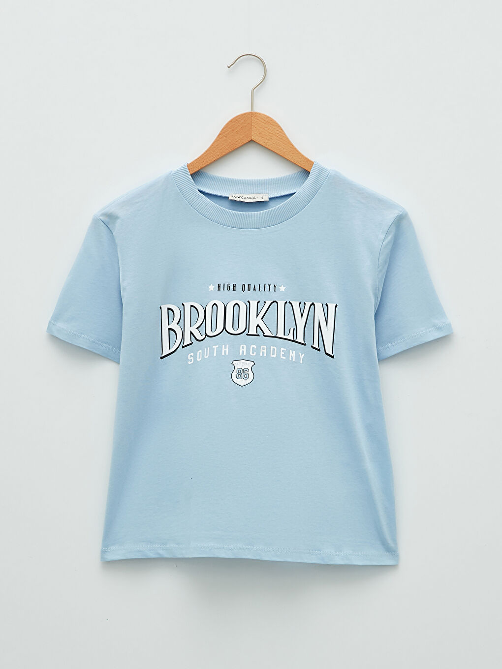 Mavi Bisiklet Yaka Baskılı Kısa Kollu Pamuklu Kadın Tişört-5