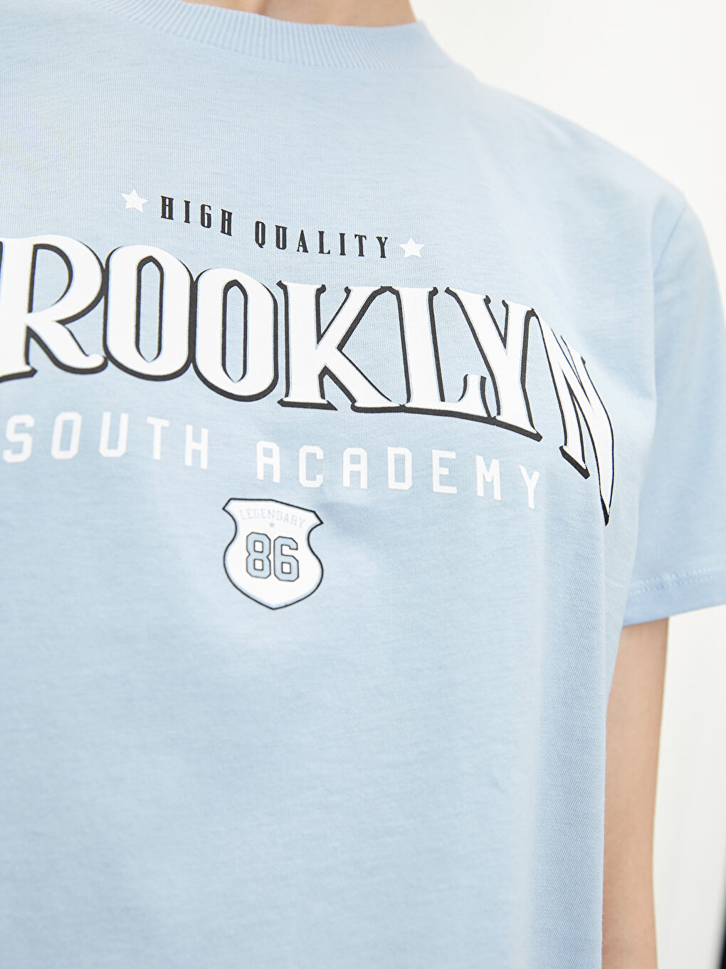 Mavi Bisiklet Yaka Baskılı Kısa Kollu Pamuklu Kadın Tişört-3