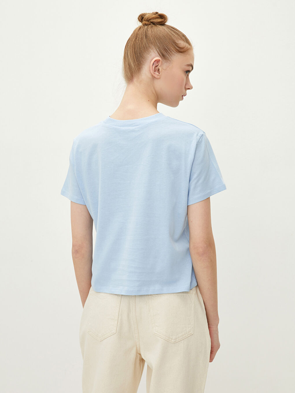 Mavi Bisiklet Yaka Baskılı Kısa Kollu Pamuklu Kadın Tişört-4