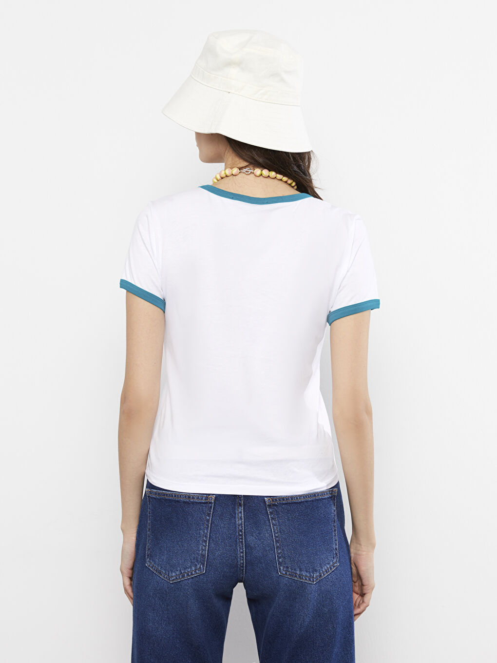 Rundhalsausschnitt Bedrucktes Kurzarm Baumwolle T-Shirt für Damen-4