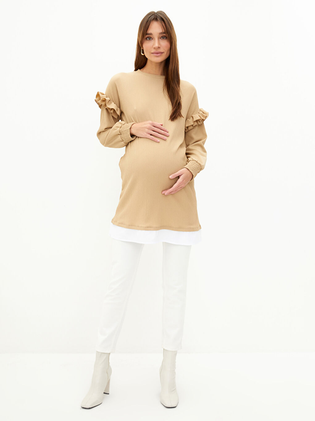 تونيك حوامل ياقة دائرية كم طويل وقصة عادية-3