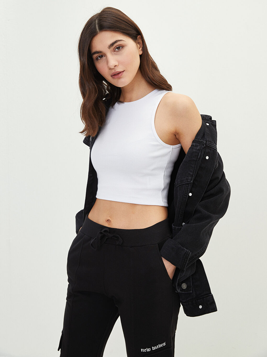 Women's Crew Neck Plain Crop Top