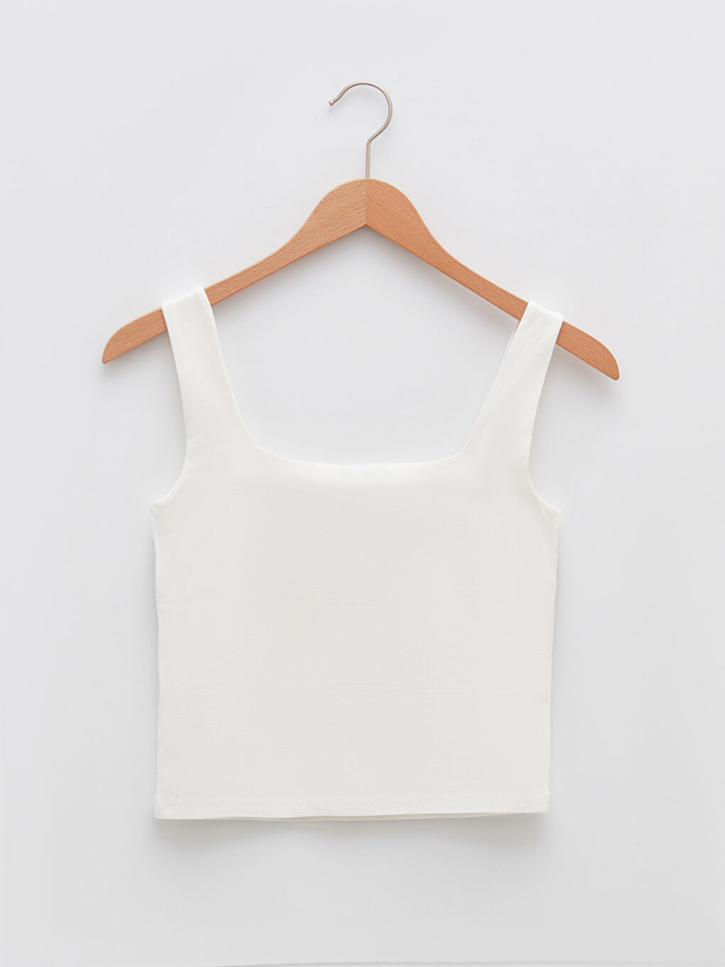 Ekru Kare Yaka Düz Askılı Kadın Atlet-5