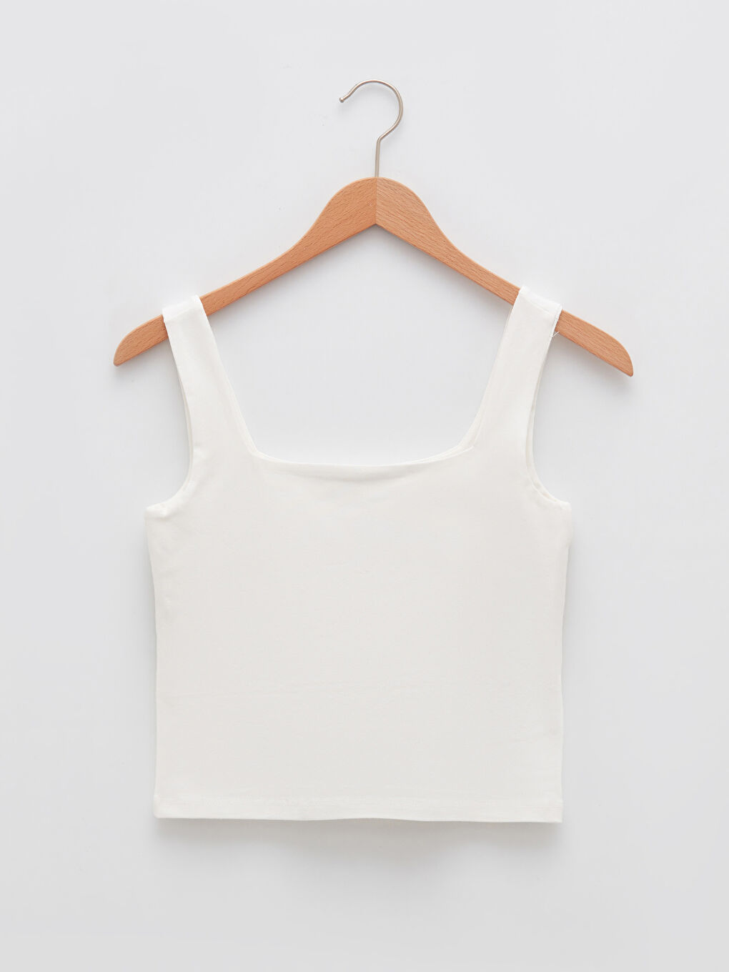 Ekru Kare Yaka Düz Askılı Kadın Atlet-6