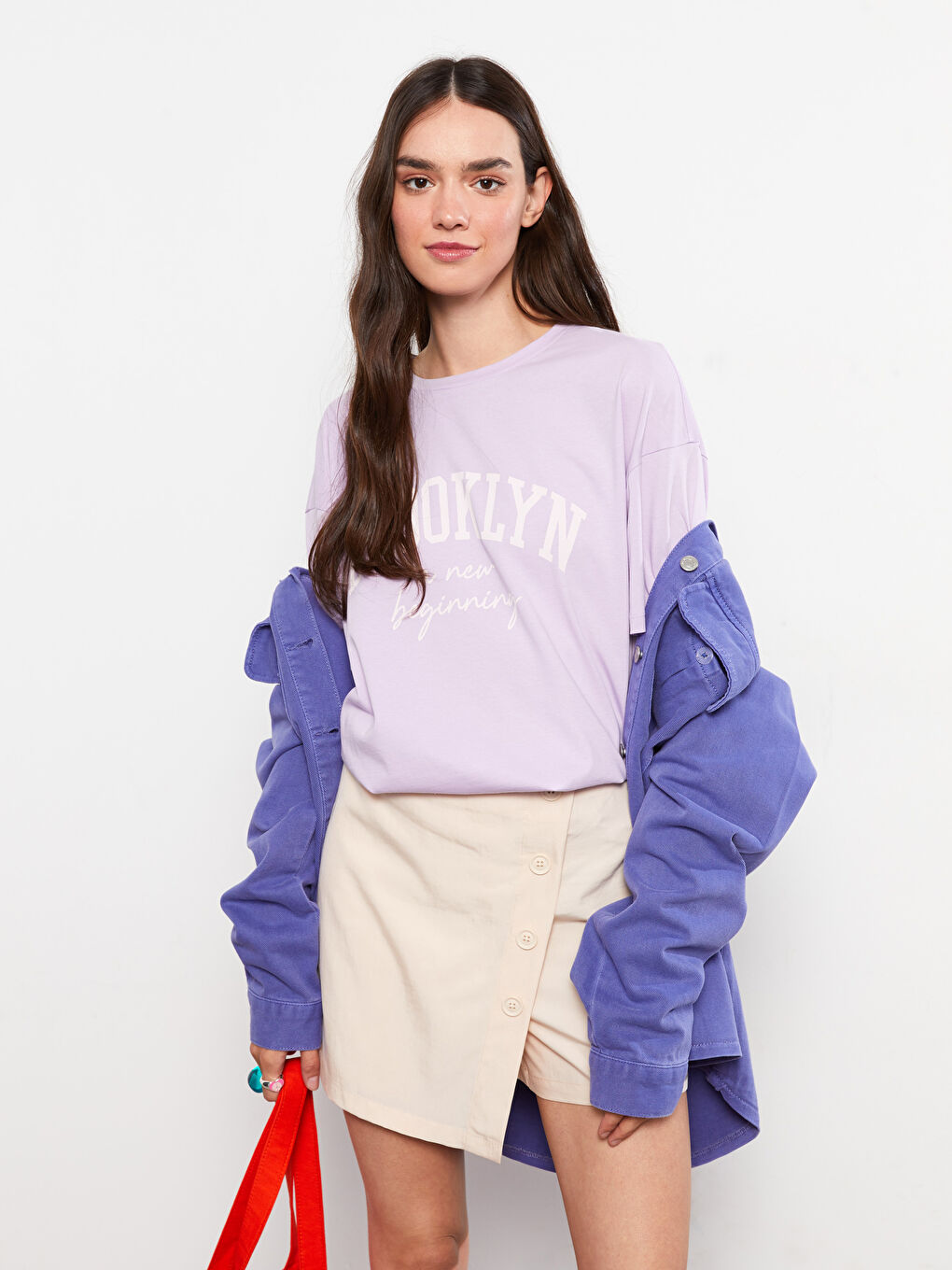 T-shirt en Coton à Manches Courtes Imprimé à Col Rond pour Femmes-1