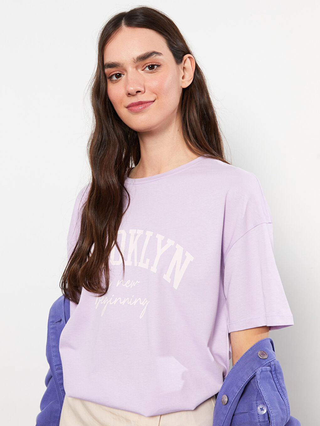 T-shirt en Coton à Manches Courtes Imprimé à Col Rond pour Femmes-3