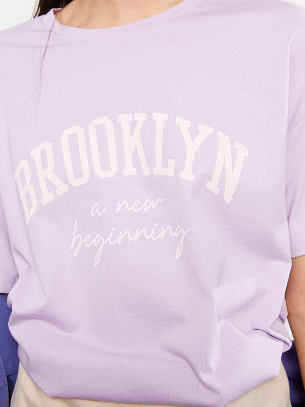 T-shirt en Coton à Manches Courtes Imprimé à Col Rond pour Femmes-4