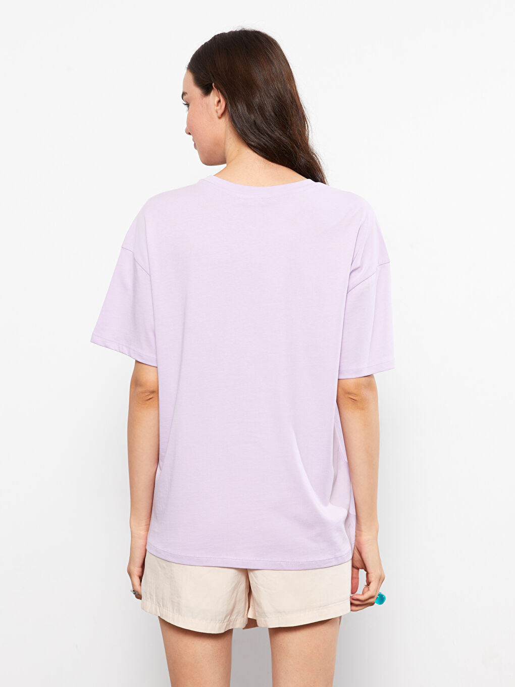 T-shirt en Coton à Manches Courtes Imprimé à Col Rond pour Femmes-5