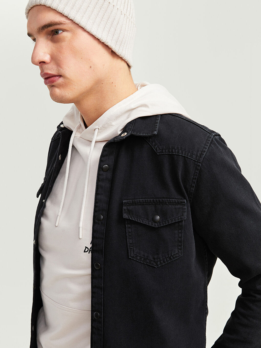 Antrasit Regular Fit Uzun Kollu Erkek Jean Gömlek