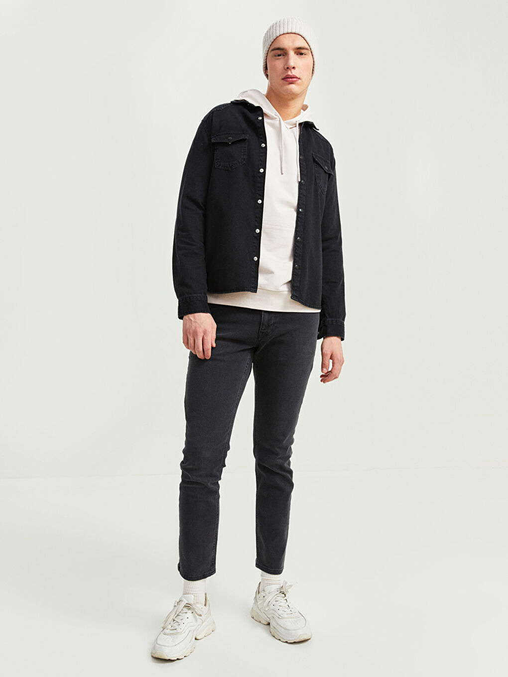 Antrasit Regular Fit Uzun Kollu Erkek Jean Gömlek-2