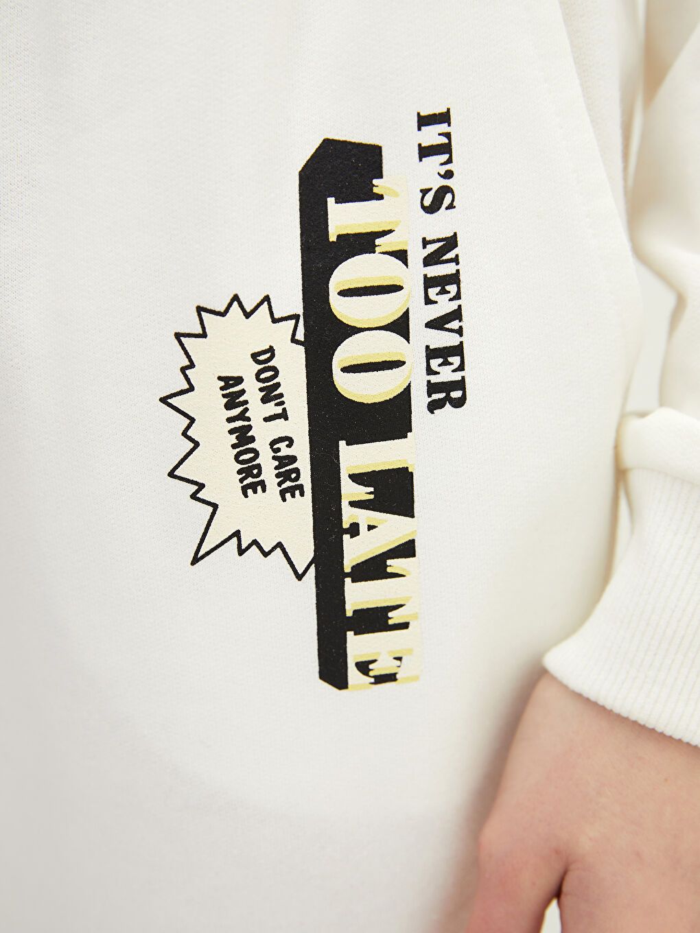 Ekru Beli Lastikli Baskılı Kadın Jogger Eşofman Altı-2