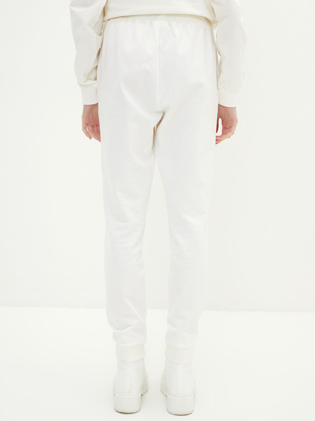 Ekru Beli Lastikli Baskılı Kadın Jogger Eşofman Altı-4