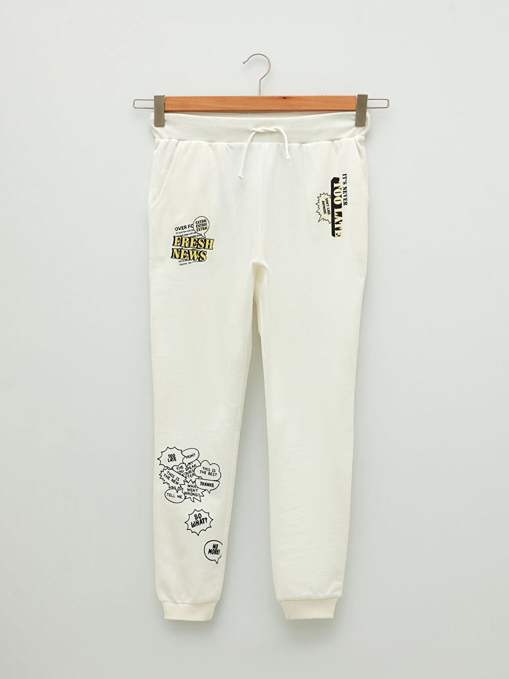 Ekru Beli Lastikli Baskılı Kadın Jogger Eşofman Altı-5