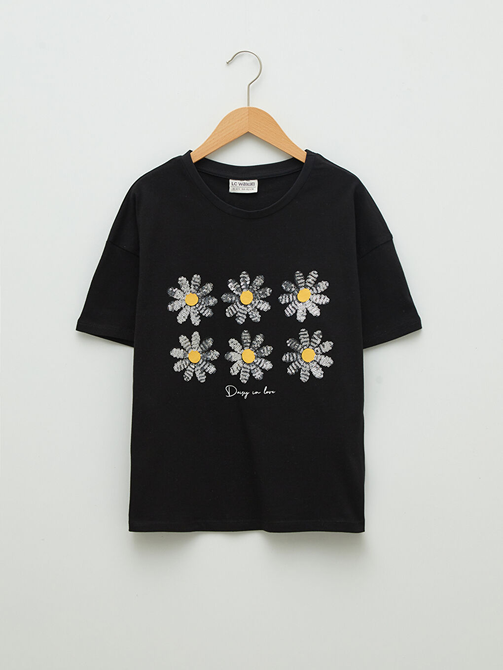 Rundhalsausschnitt Bedruckt Pailletten Bestickt Kurzarm Oversize Mädchen Bluse und Rock-1