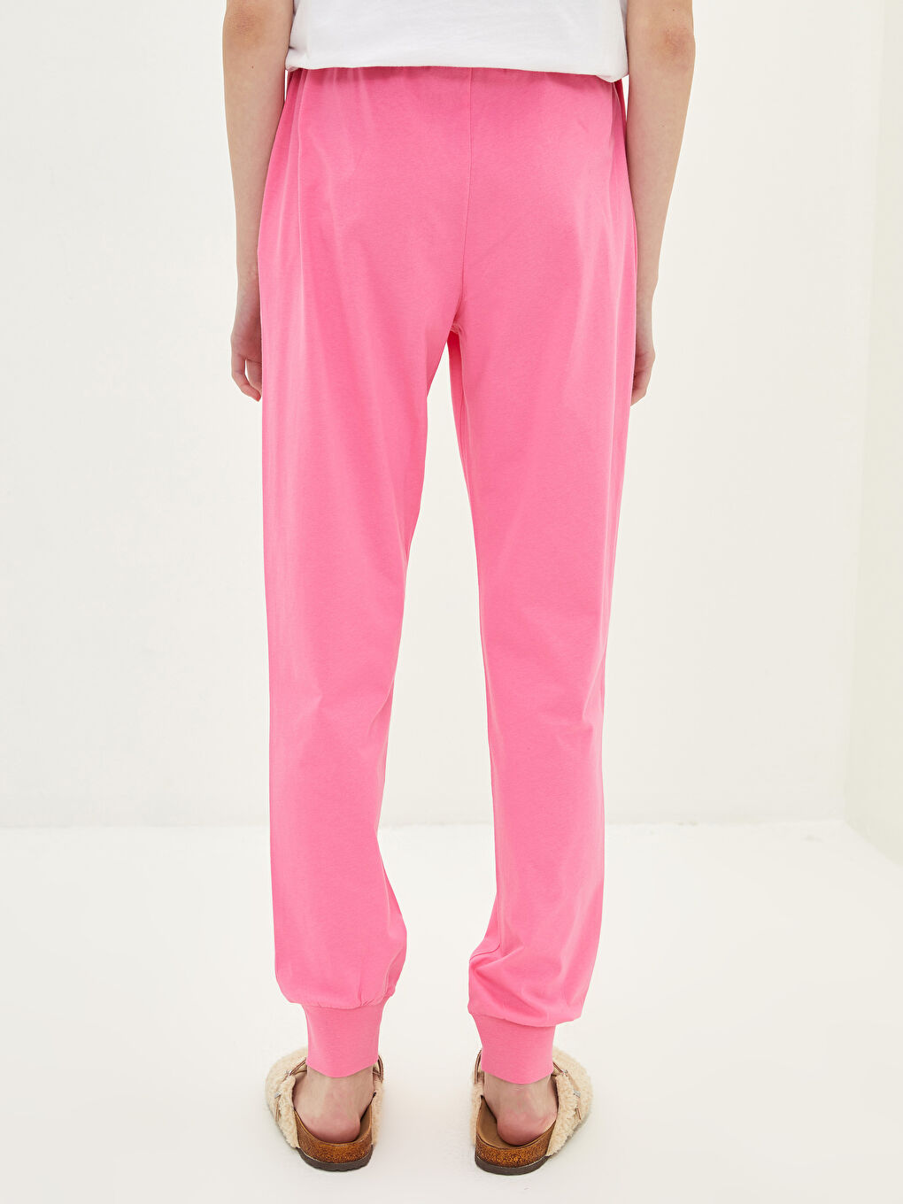 Pembe Beli Lastikli Baskılı Pamuklu Kadın Jogger Pijama Alt-4
