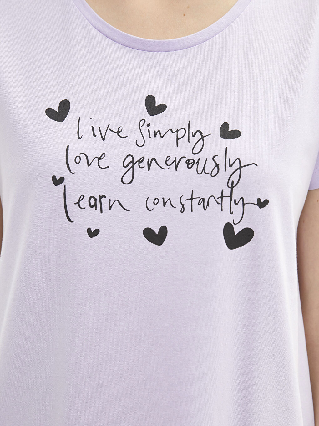 Lila Bisiklet Yaka Baskılı Kısa Kollu Pamuklu Kadın Gecelik-3