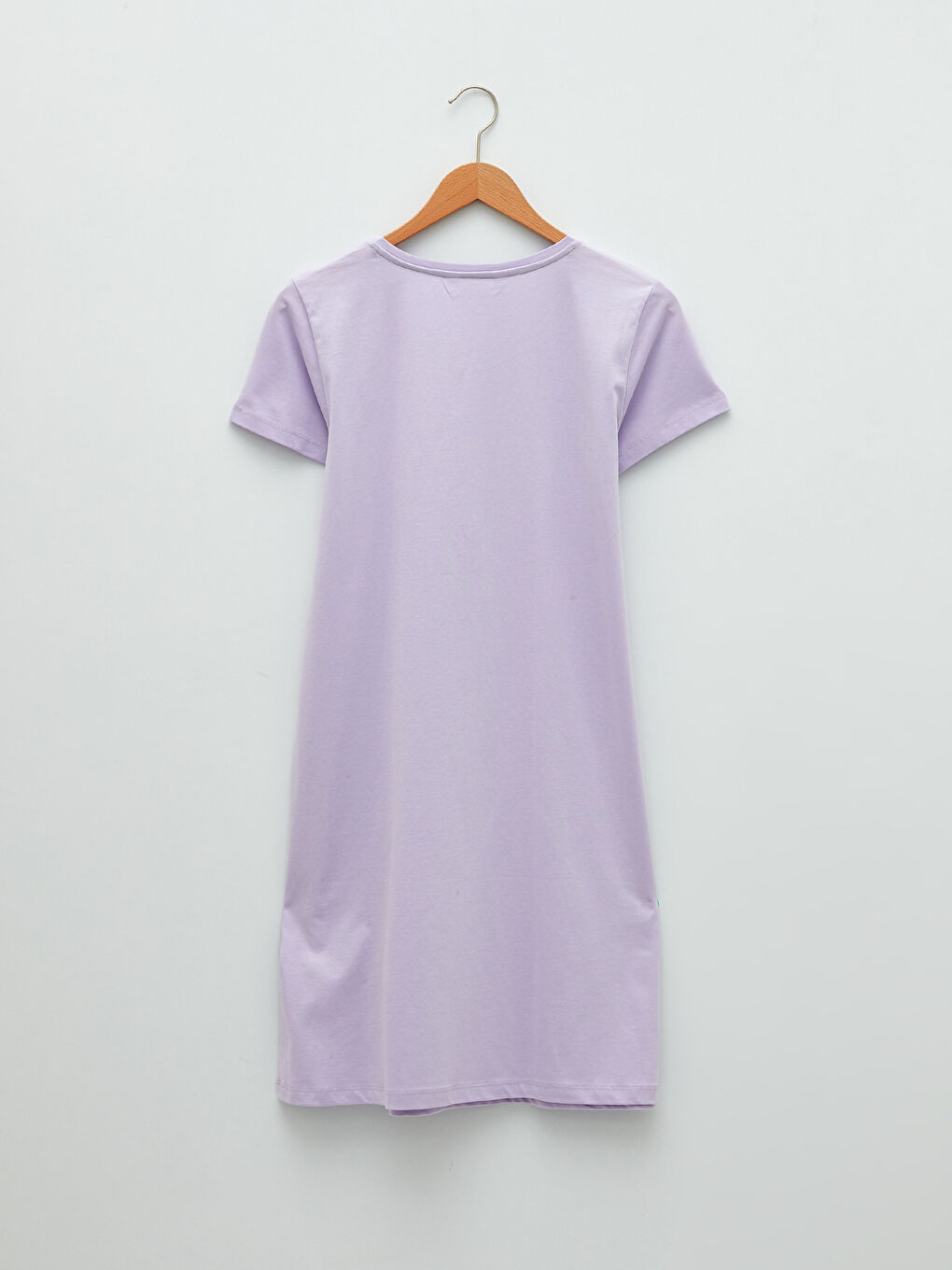 Lila Bisiklet Yaka Baskılı Kısa Kollu Pamuklu Kadın Gecelik-6