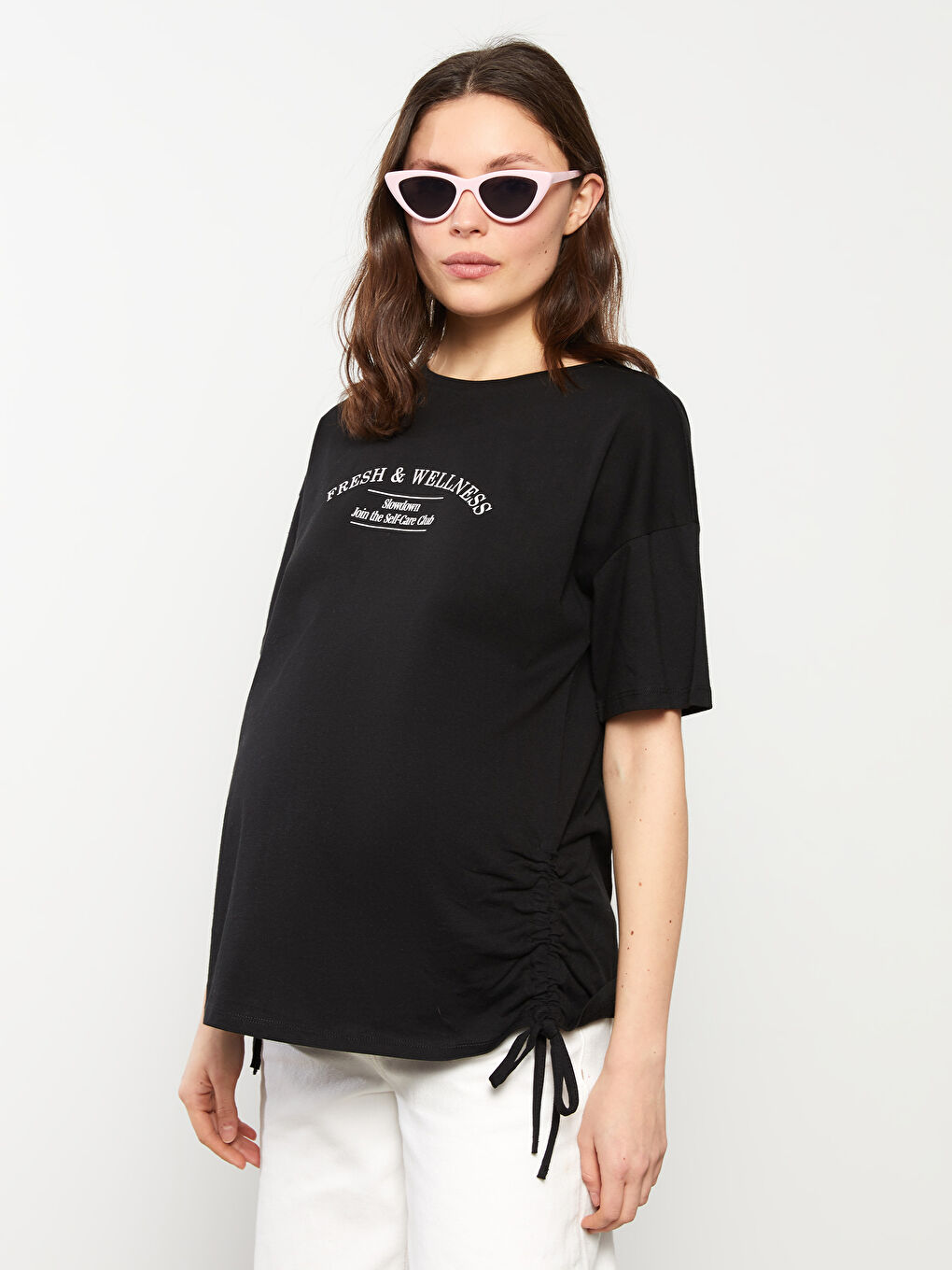 Crew Neck Letter Printed Short Sleeve Cotton Maternity T-Shirt-1
