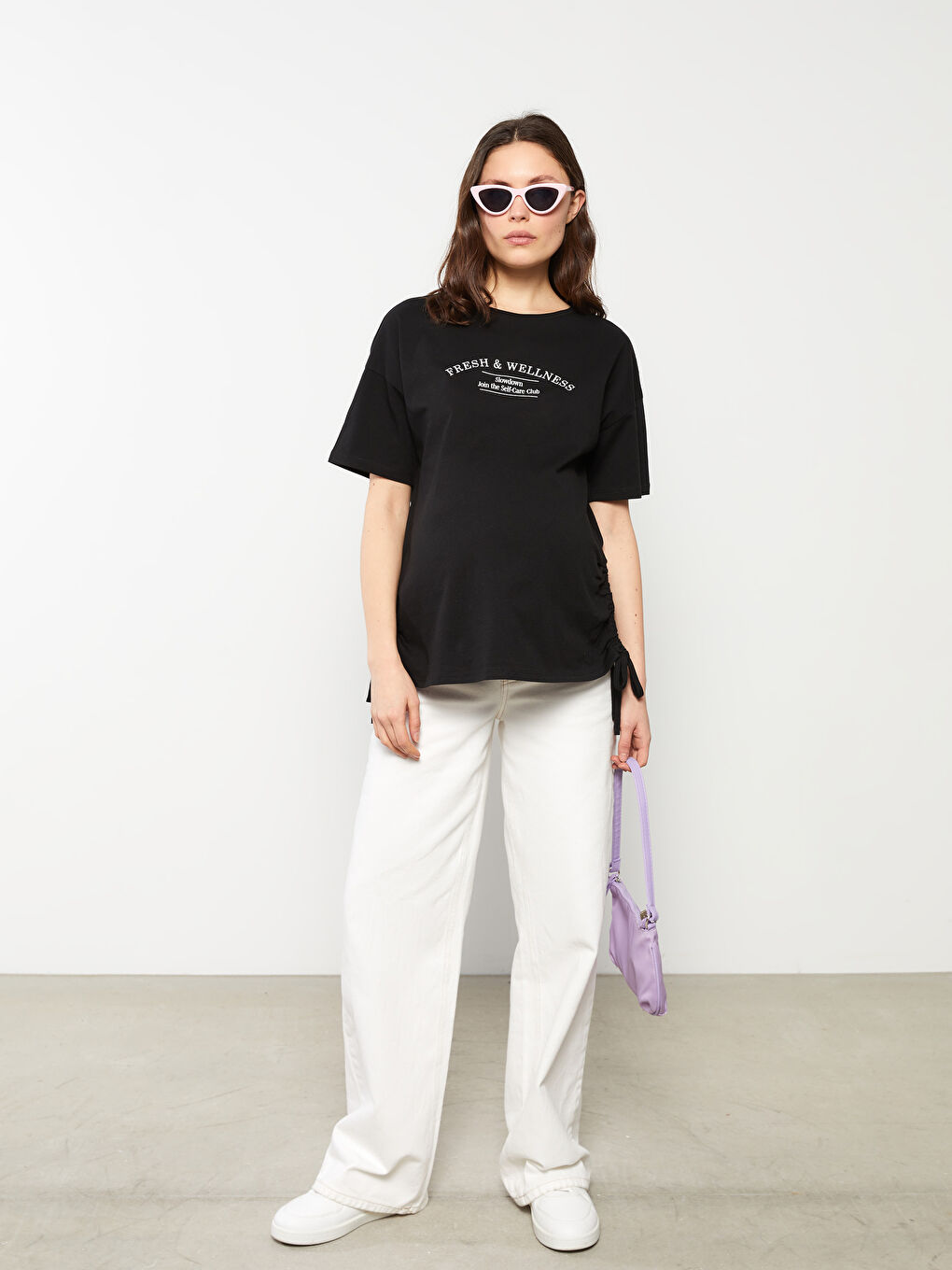 Crew Neck Letter Printed Short Sleeve Cotton Maternity T-Shirt-2