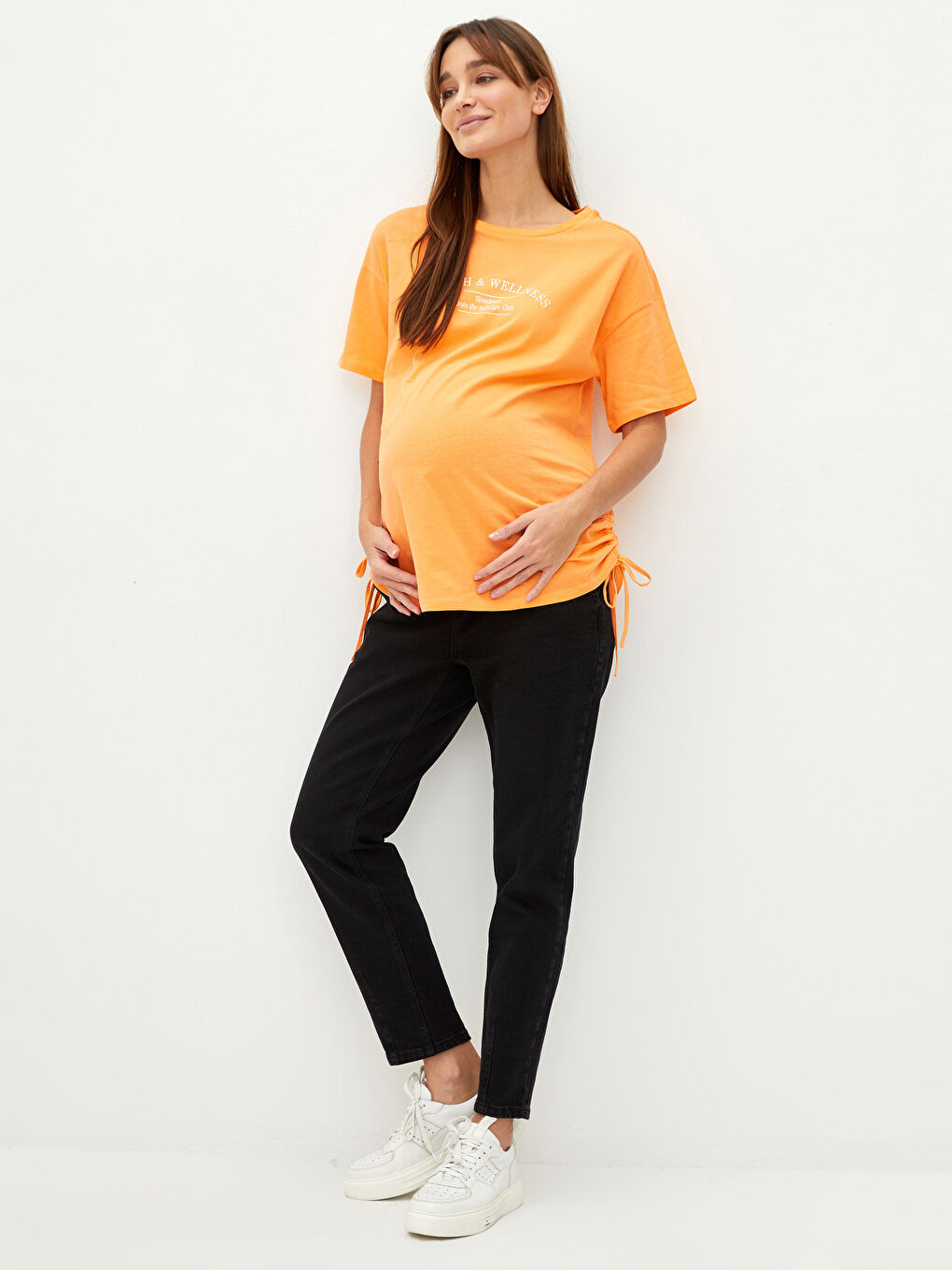Crew Neck Letter Printed Short Sleeve Cotton Maternity T-Shirt-2