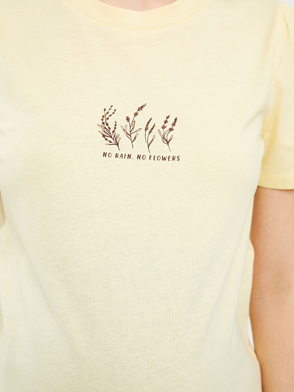 Sarı Bisiklet Yaka Baskılı Kısa Kollu Pamuklu Hamile Tişört-3