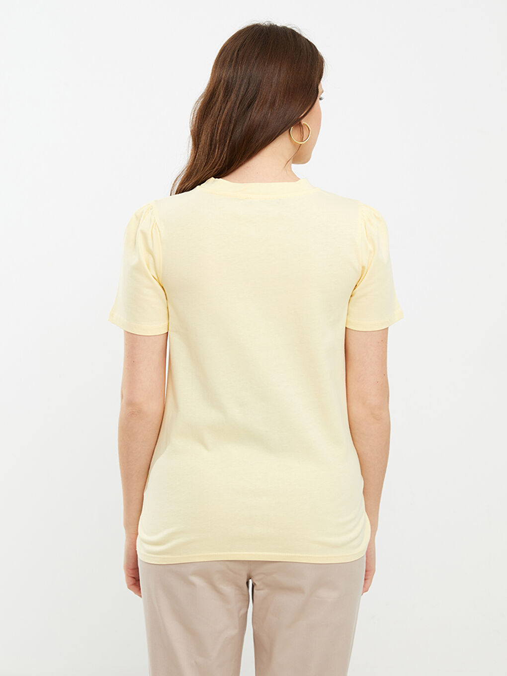 Sarı Bisiklet Yaka Baskılı Kısa Kollu Pamuklu Hamile Tişört-4