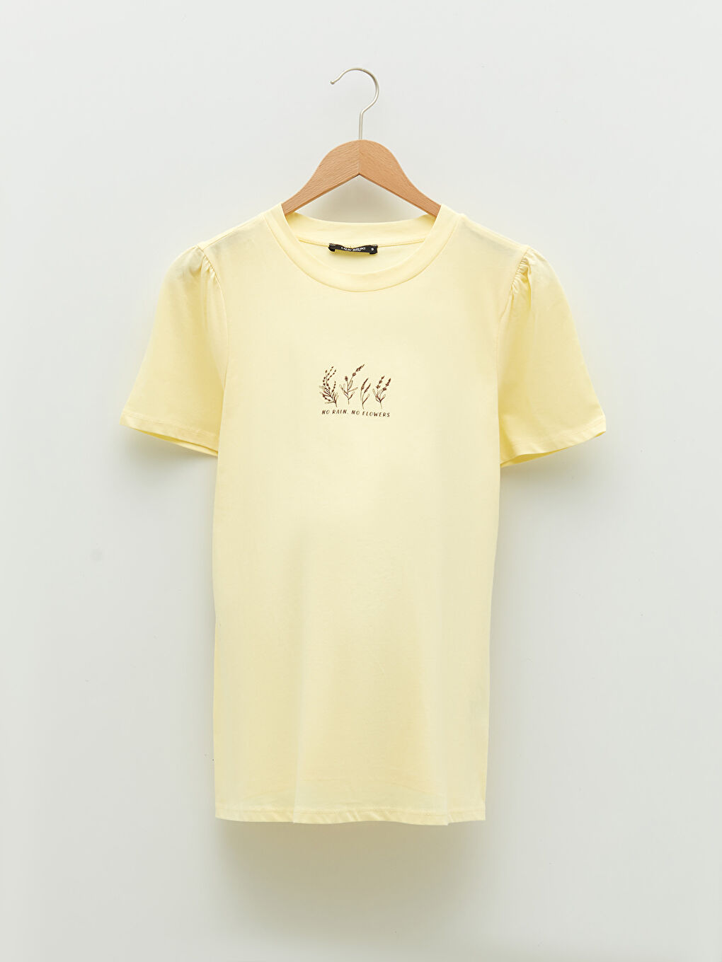 Sarı Bisiklet Yaka Baskılı Kısa Kollu Pamuklu Hamile Tişört-5