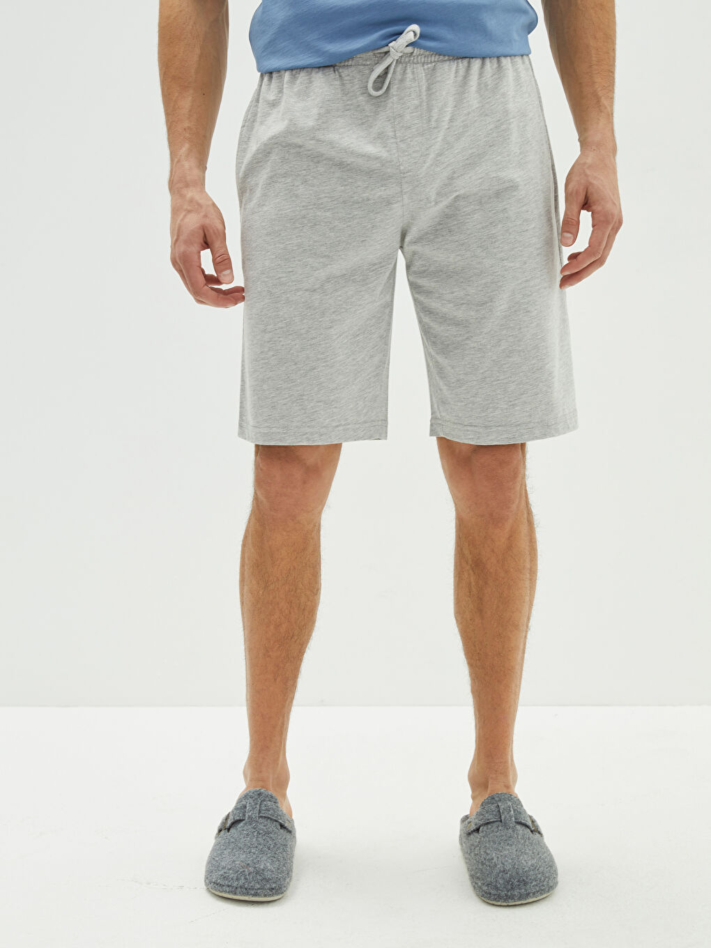 Gri Standart Kalıp Örme Erkek Şort-3