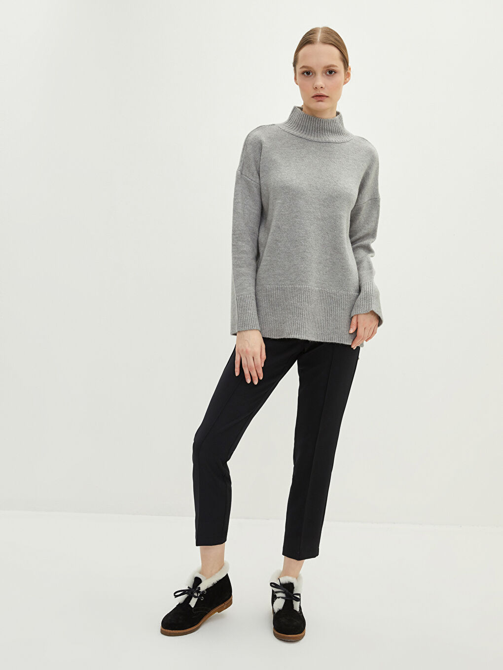 Siyah Slim Fit Düz Dobby Kumaş Kadın Pantolon-1