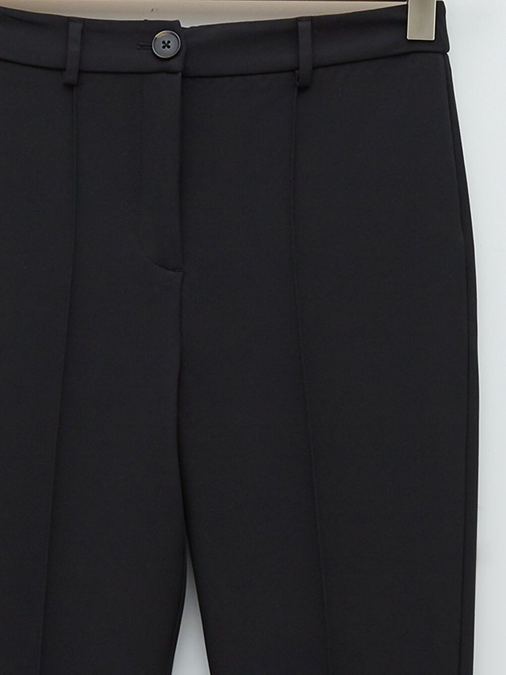 Siyah Slim Fit Düz Dobby Kumaş Kadın Pantolon-5