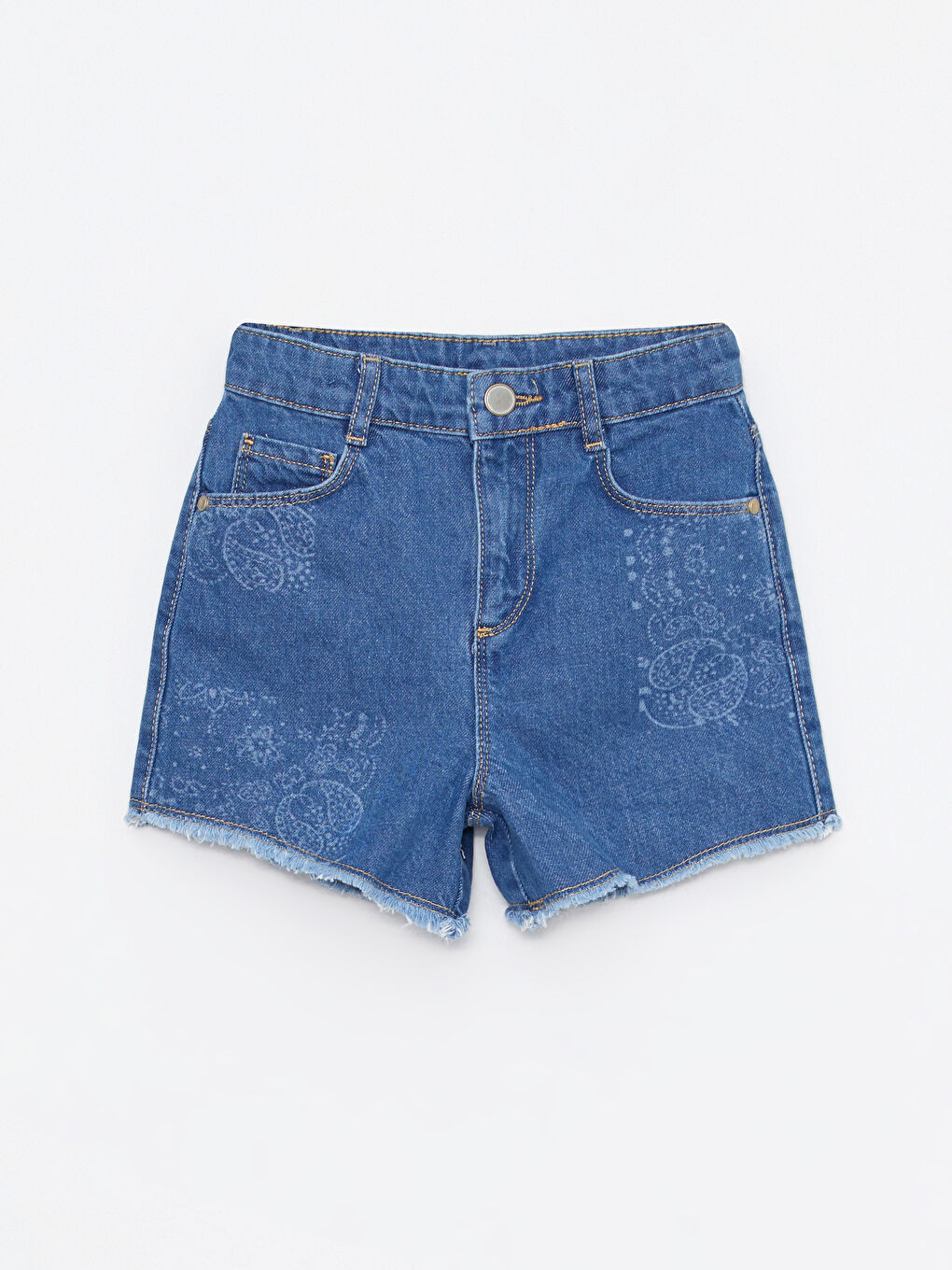 İndigo Baskılı Kız Çocuk Jean Şort