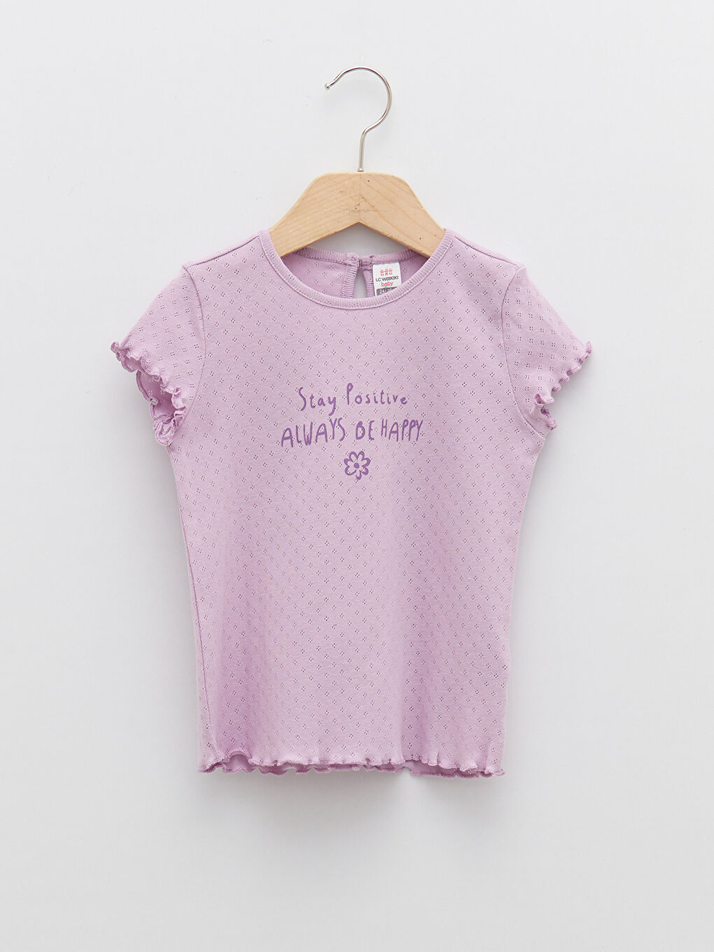 Lila Bisiklet Yaka Kısa Kol Baskılı Pamuklu Kız Bebek Tişört
