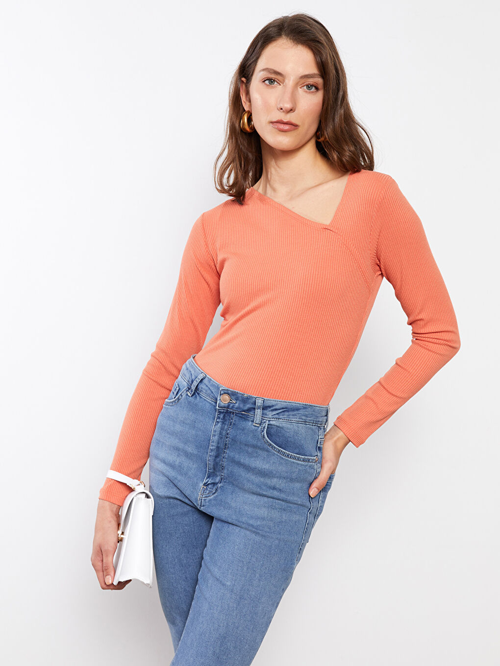 Asymmetric V-Neck Straight Long Sleeve Women's Body-1