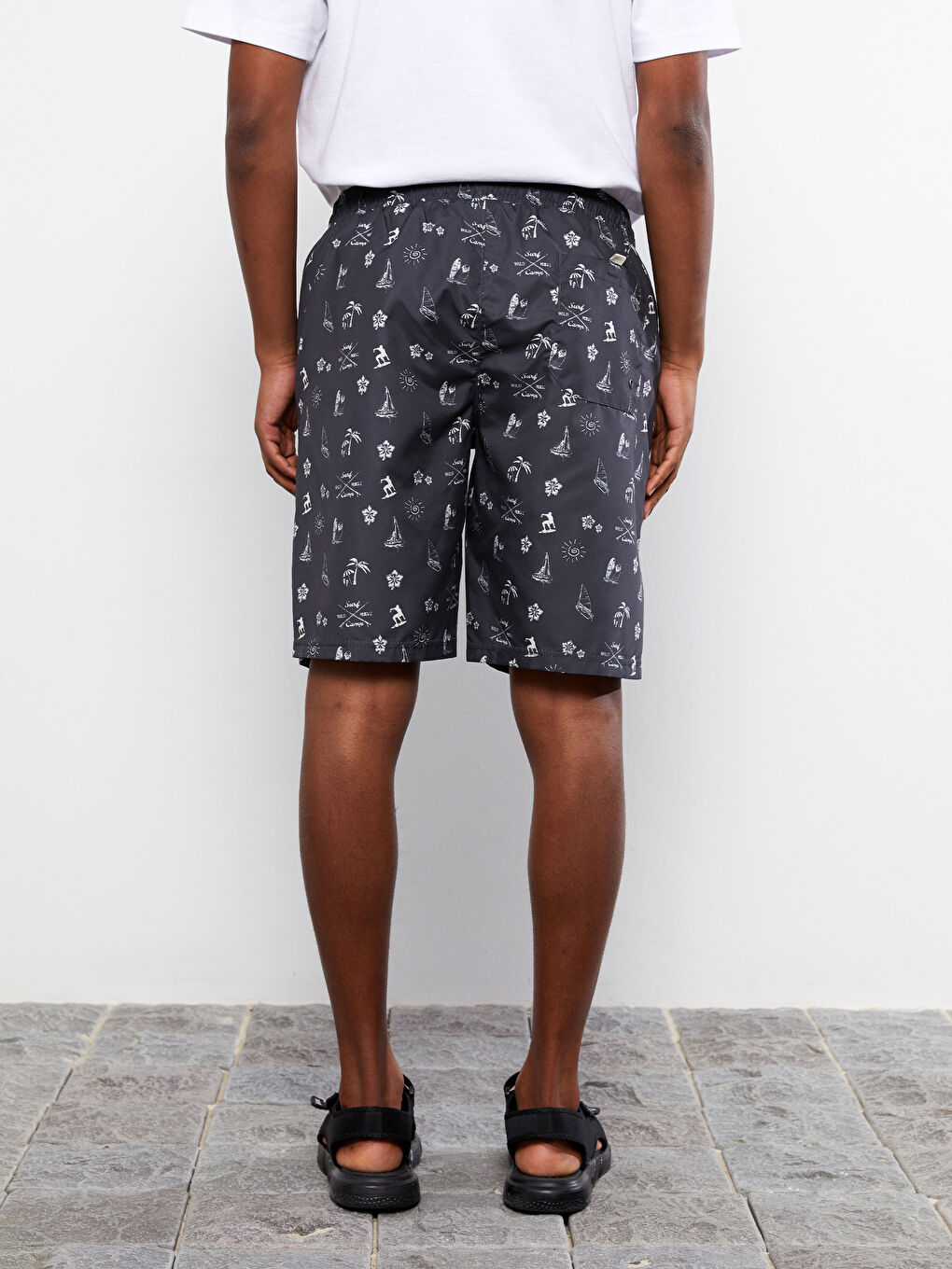 Antrasit Diz Hizası Boy Baskılı Erkek Deniz Şortu-4