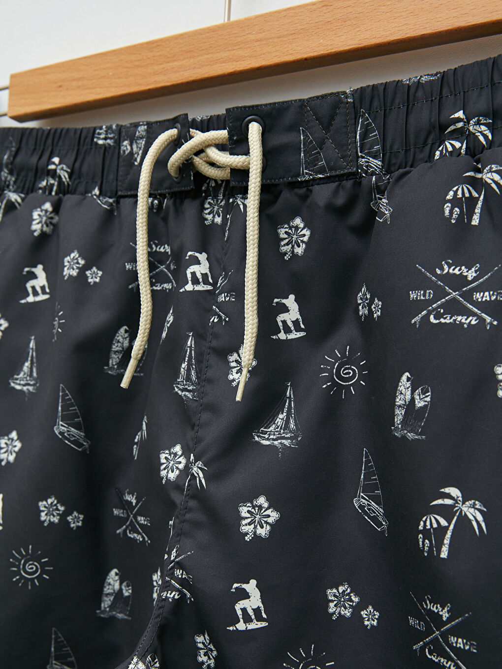 Antrasit Diz Hizası Boy Baskılı Erkek Deniz Şortu-7