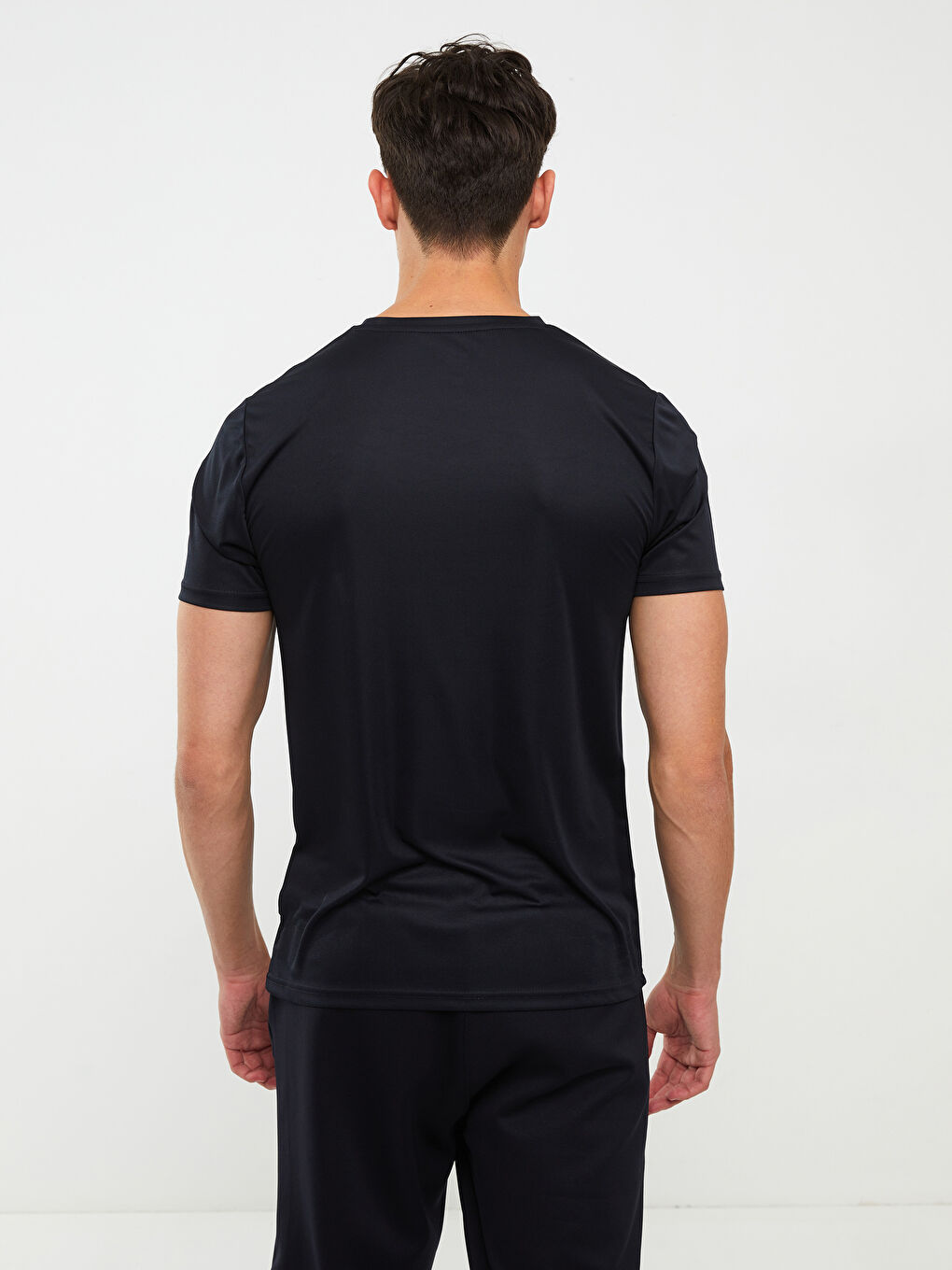 Lacivert Bisiklet Yaka Kısa Kollu Baskılı Erkek Spor Tişört-4