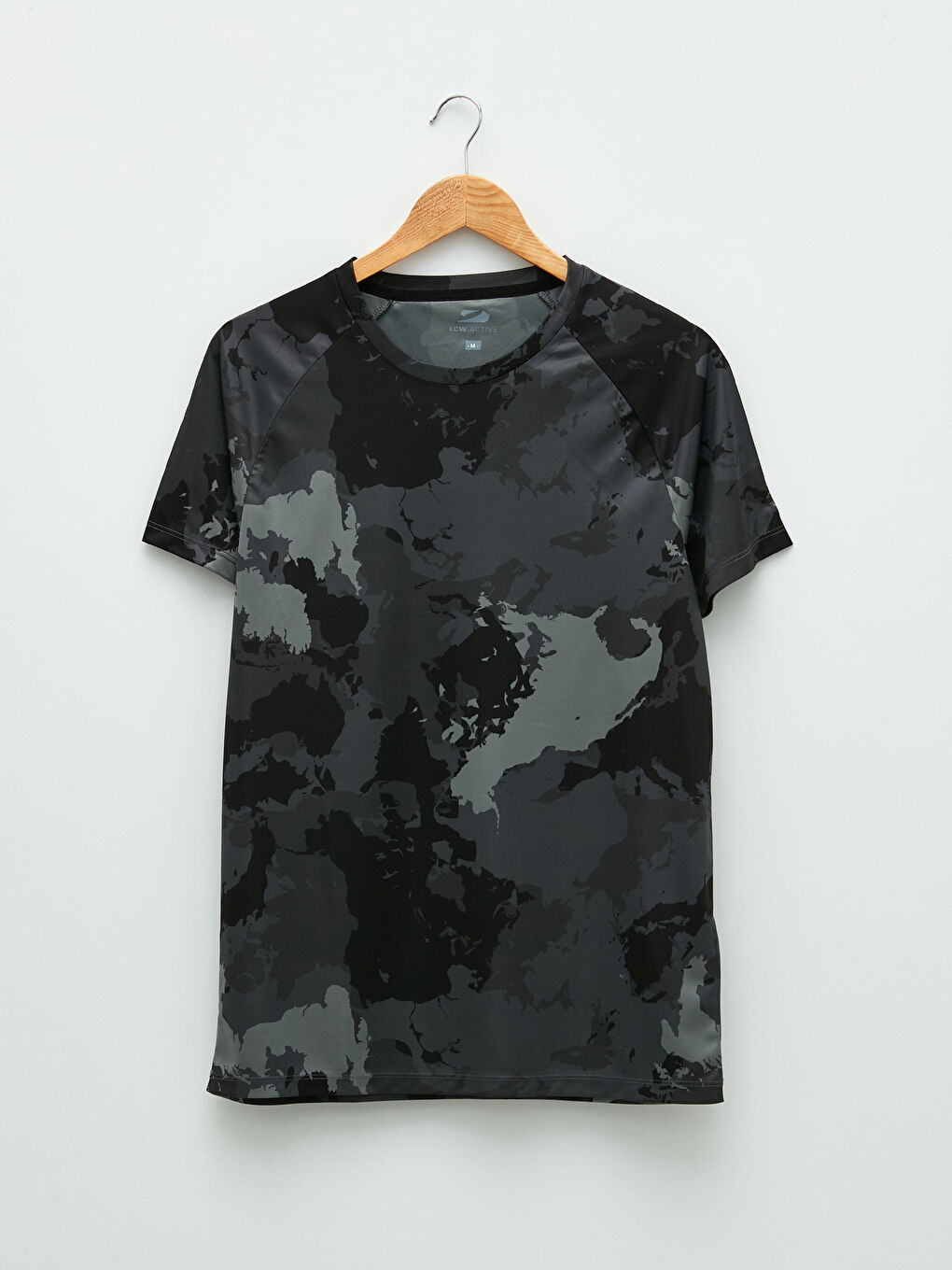 Gri Bisiklet Yaka Kısa Kollu Desenli Erkek Spor Tişört-5